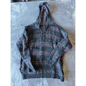Rock & Republic Womens XL Black Red Plaid Fuzzy Lace Up Hoodie Knit Sweater